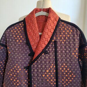 Nuno Orange Dotted & Black Trimmed Puffer Coat (Size: Medium)